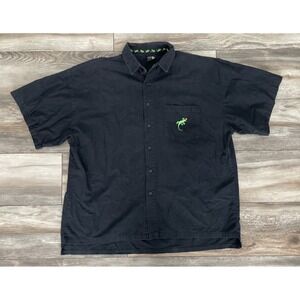 Gecko Hawaii Vintage 80s Retro Black Cotton Knit Button Up Shirt Mens L USA Made